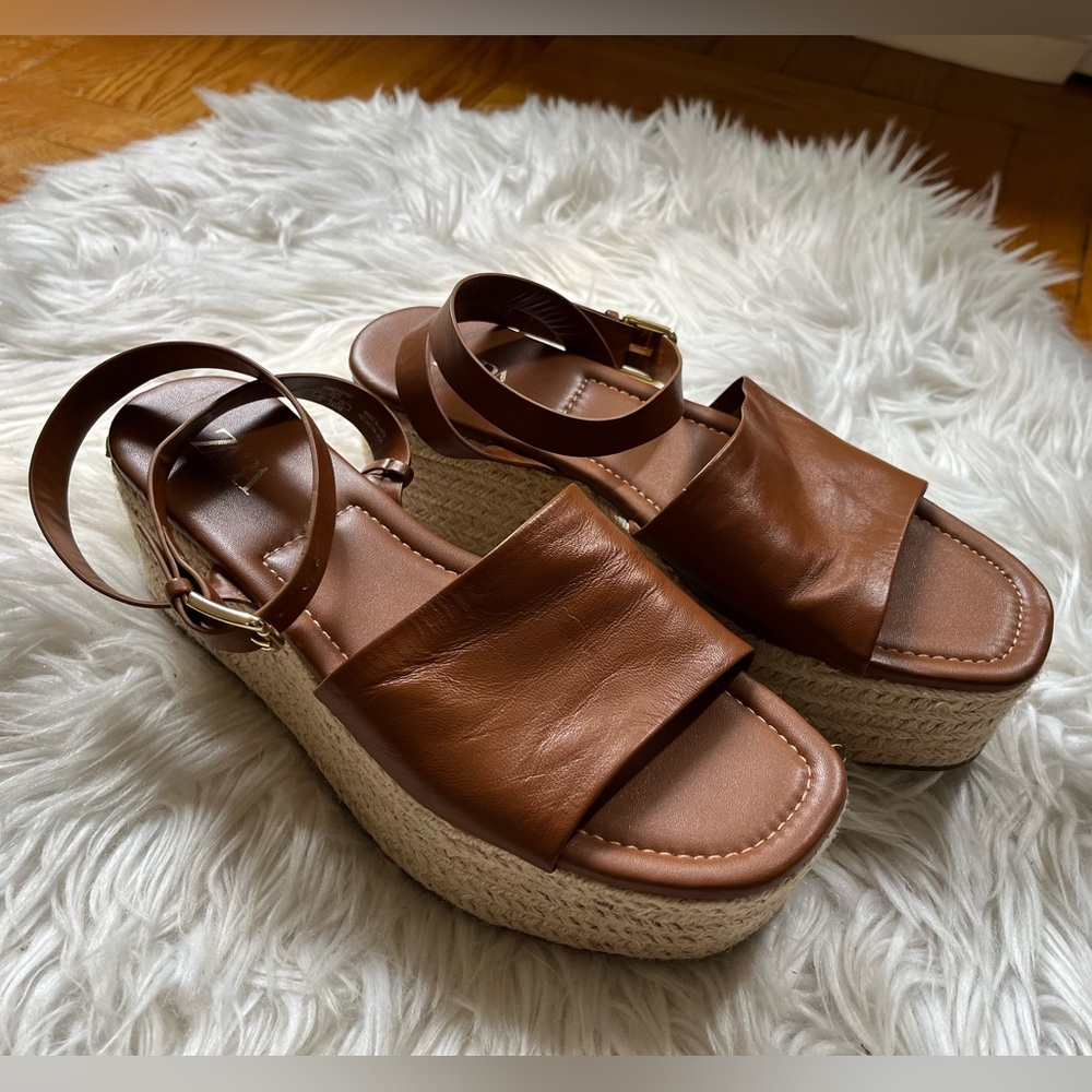 Zara brown faux leather wedge with ankle strap